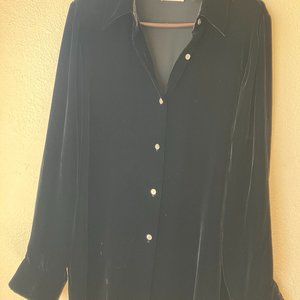 Ann Taylor Vintage Black Button Down Velvet Long Sleeve Tunic Top